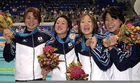 Japan's 4x100-meter medley relay team all smiles with bronze med